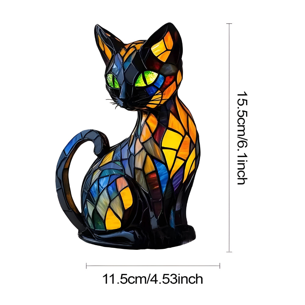 Handcrafted Mosaic Cat Lamp with Color-Changing Light