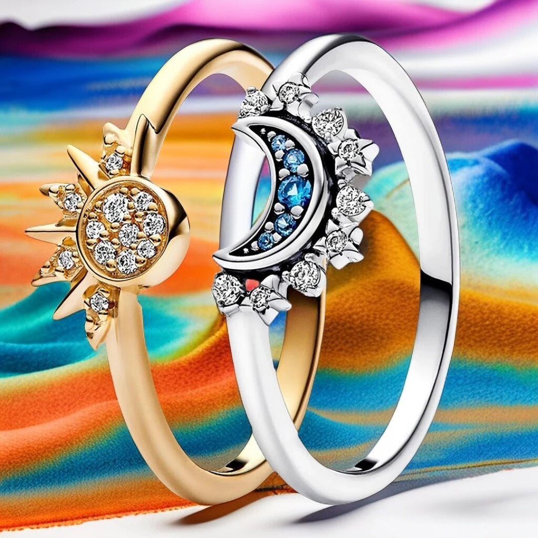 Adjustable Silver Sun and Moon Ring in 925 Sterling Silver