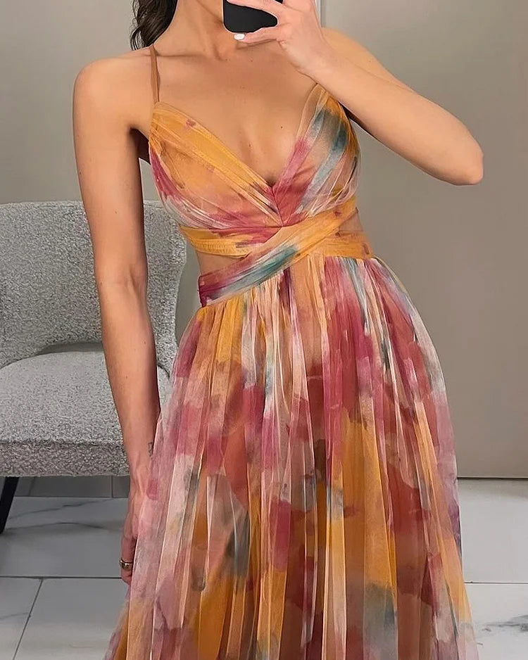 Floral Chiffon Maxi Dress for Women - Lightweight and Elegant Summer Style