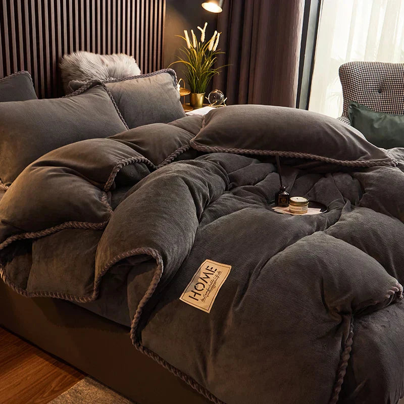 Plush Velvet Fleece Duvet Cover Set for Queen and King Size Beds