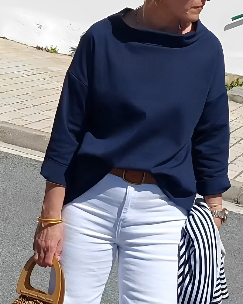 Elegant Boat Neck Shirt for Women - Versatile 3/4 Sleeve Top
