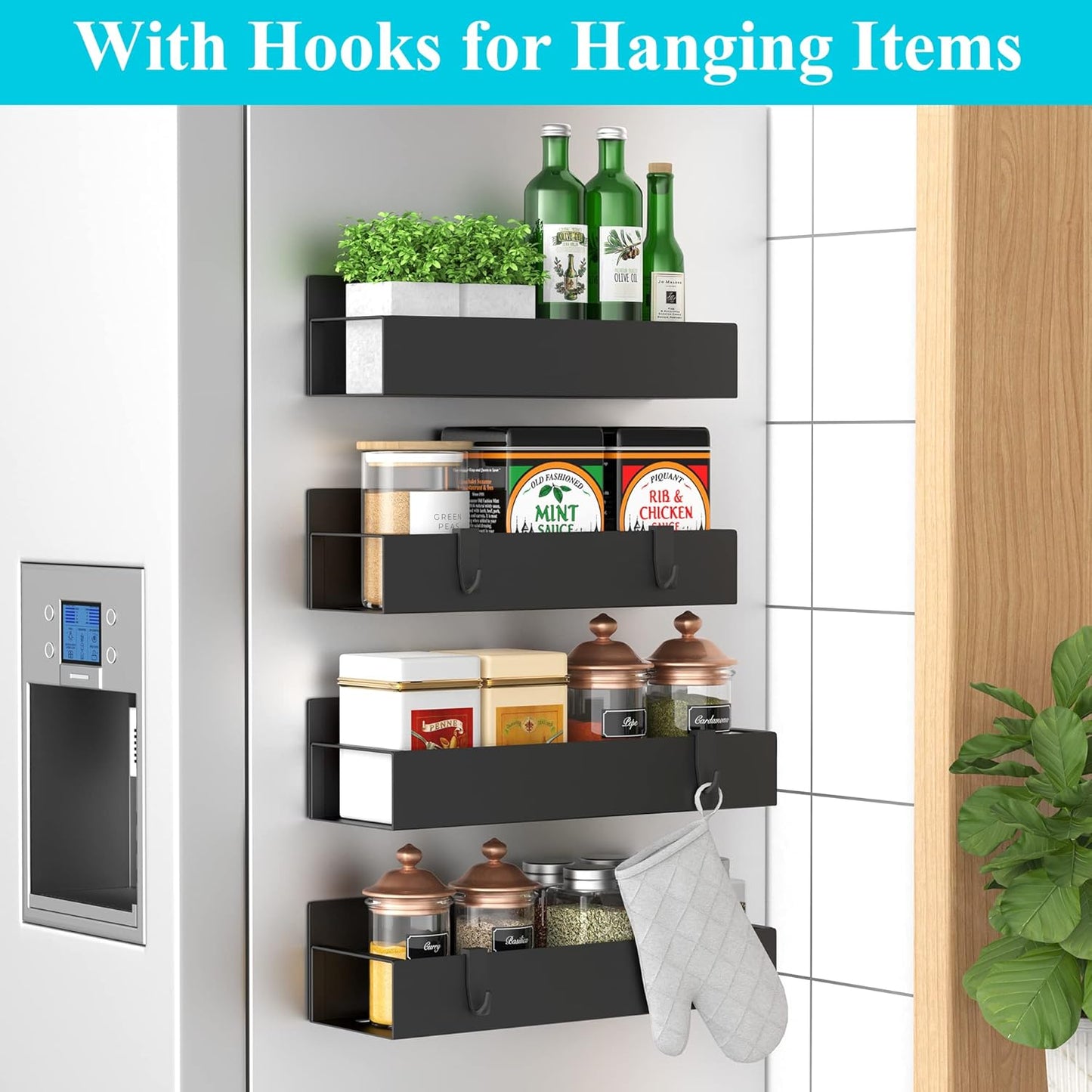 Magnetic Spice Rack Set - Space-Saving Organizers in Black