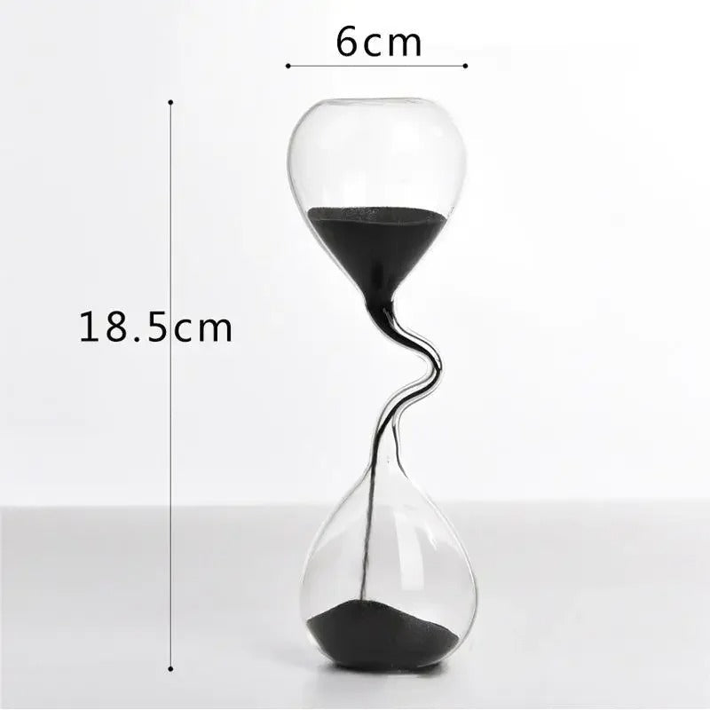 Curved Black Glass Hourglass with Black Sand