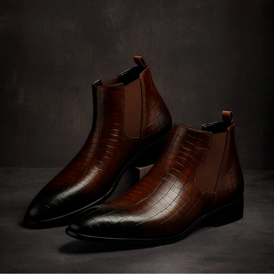 Alligator Textured Men's Chelsea Boots with Cushioned Insole