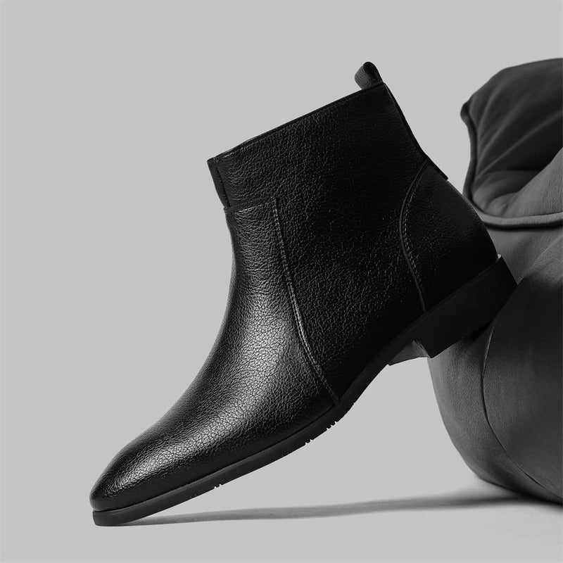 Men's Side Zip Ankle Boots with Pointed Round Toe