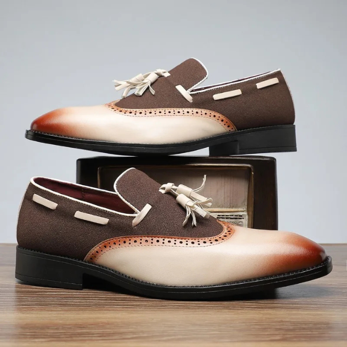 Men's Brogue Tassel Loafers with Rubber Sole