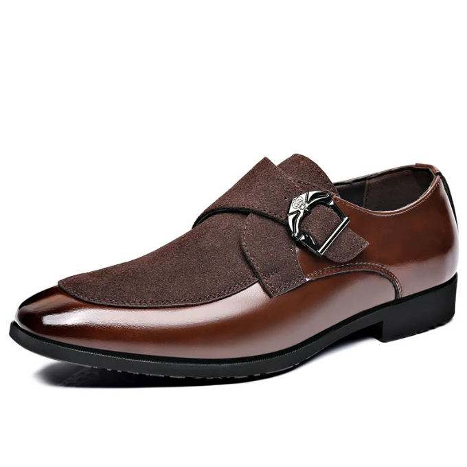 Men's Textured Luxury Loafers with Bold Metal Buckle