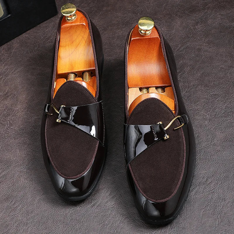 High-Gloss Patent Men's Luxury Loafers with Polished Metal Bit