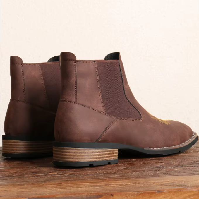 Western Chelsea Ankle Boots for Men with Cowboy Embroidery