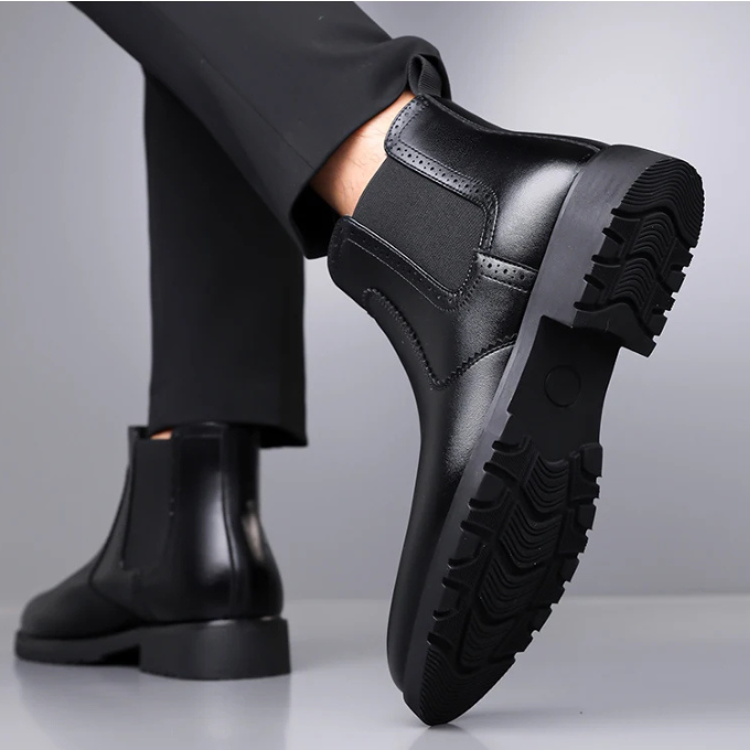 Men's Polished Leather Chelsea Boots with Durable Sole