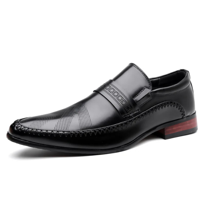 Glossy Leather Men's Dress Shoes with Wood-Detailed Heel