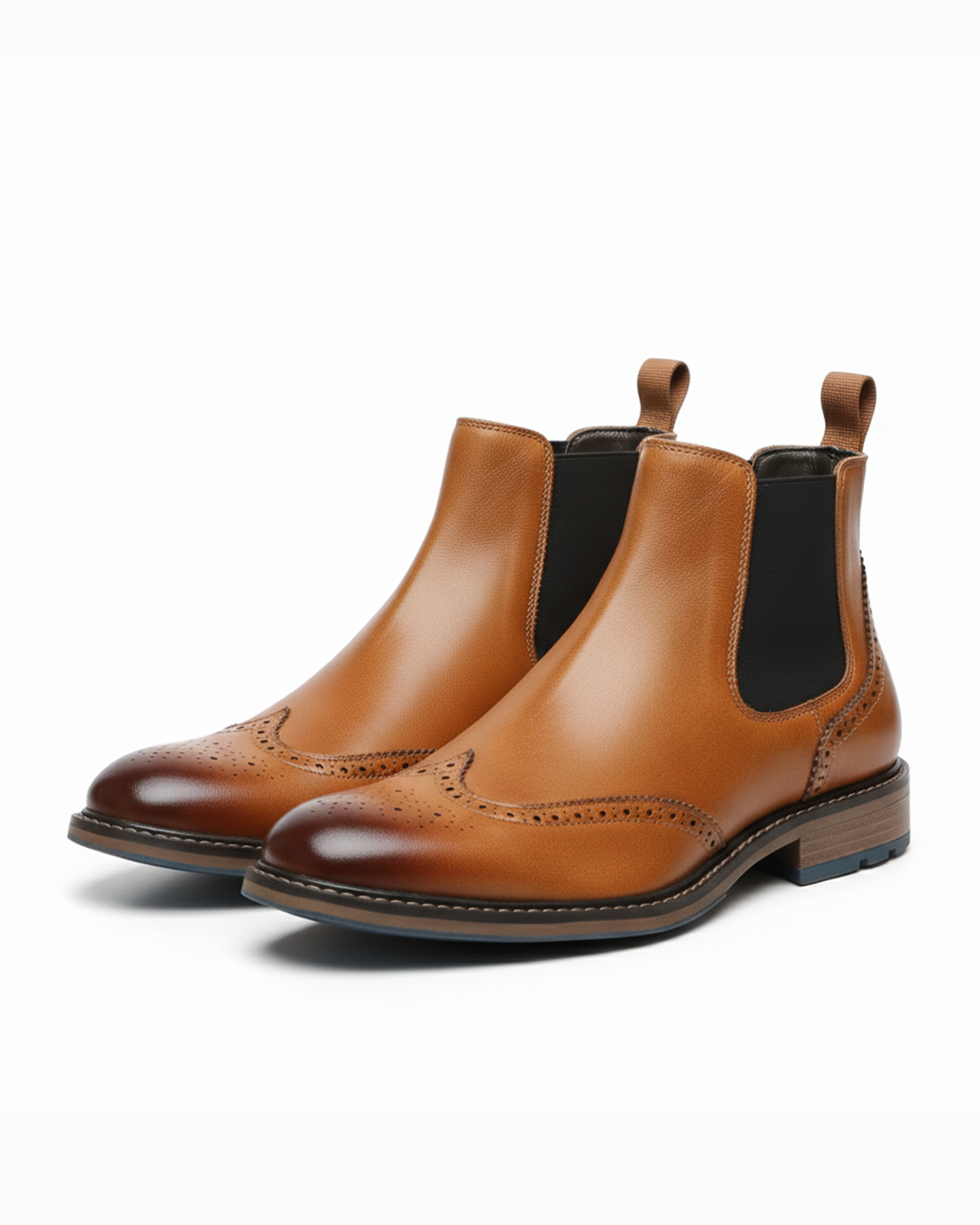 Men's Wingtip Brogue Boots with Elastic Slip-On Design