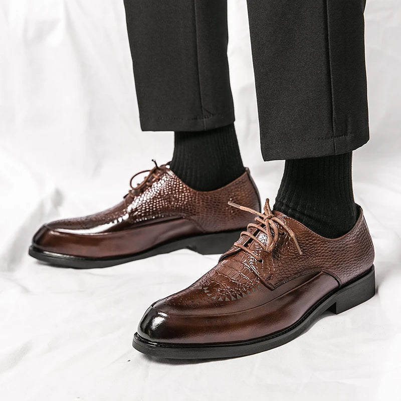 Men's Brogue Oxford Dress Shoes in Embossed Leather