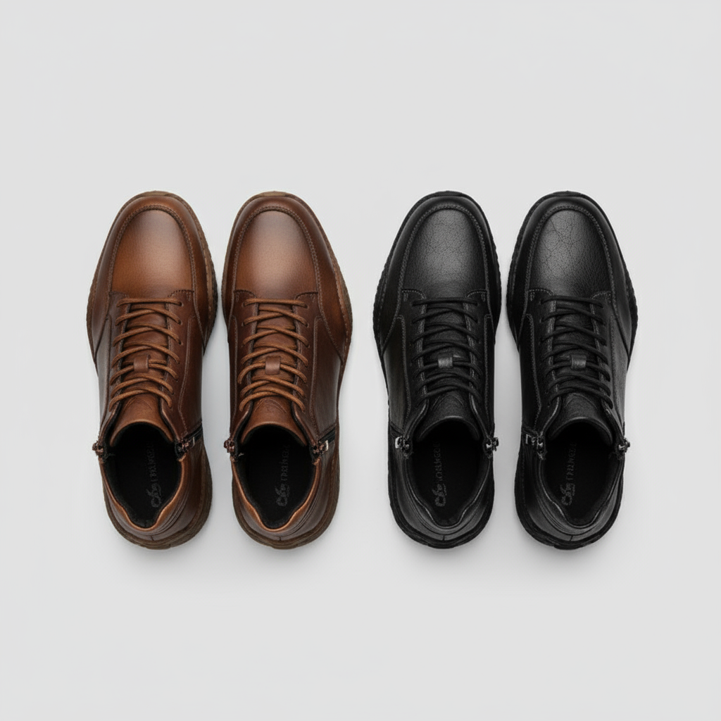 Men's Full-Grain Ankle Boots with Side Zipper and Cushioned Insole