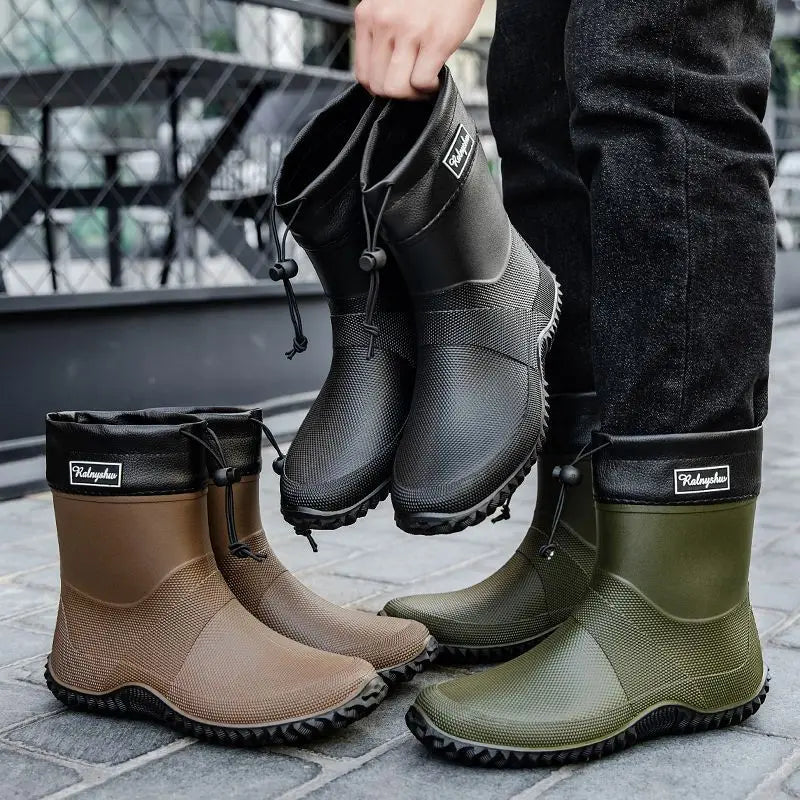 Men's Waterproof Slip-On Ankle Work Boots with Non-Slip Outsole