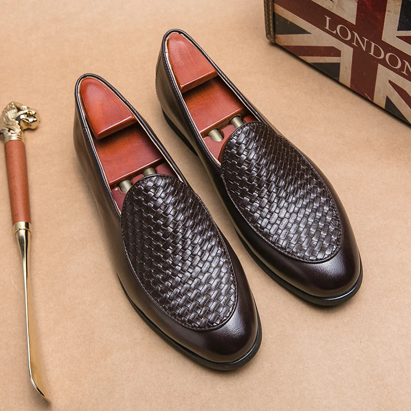Men's Elegant Woven Slip-On Loafers with Comfort Insole
