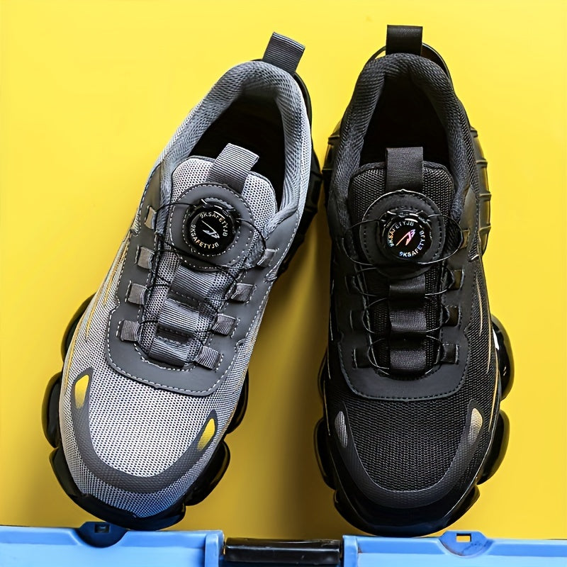 Durable Mid-Top Safety Shoes with Lace-Up Closure and Rubber Sole