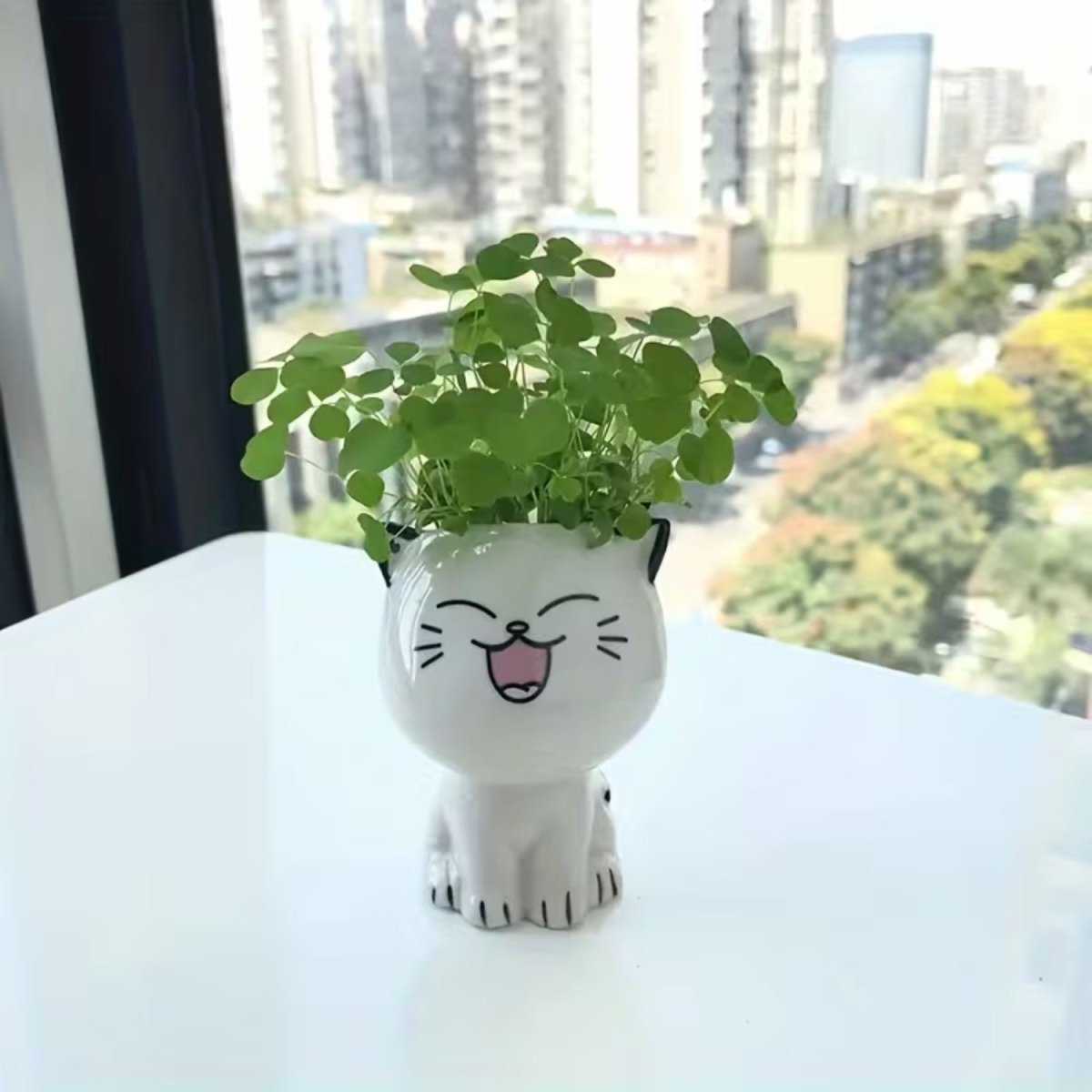 Cat-Shaped Ceramic Flowerpot for Small Plants