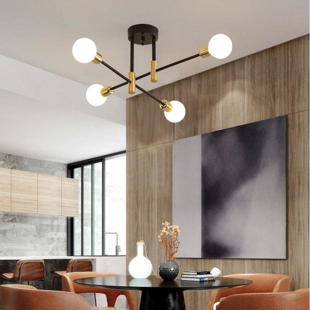 Modern Black and Gold LED Ceiling Light with 4, 6, or 8 Bulbs