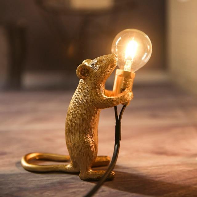 Gold and White Mouse Lamp - Unique Home Decor Accent