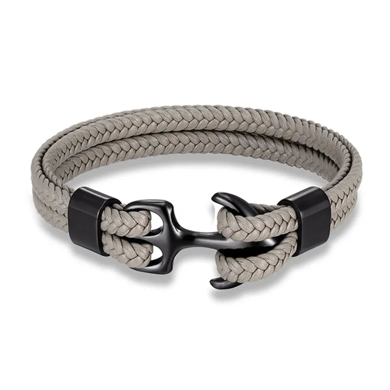 Nautical Anchor Leather Bracelet for Men