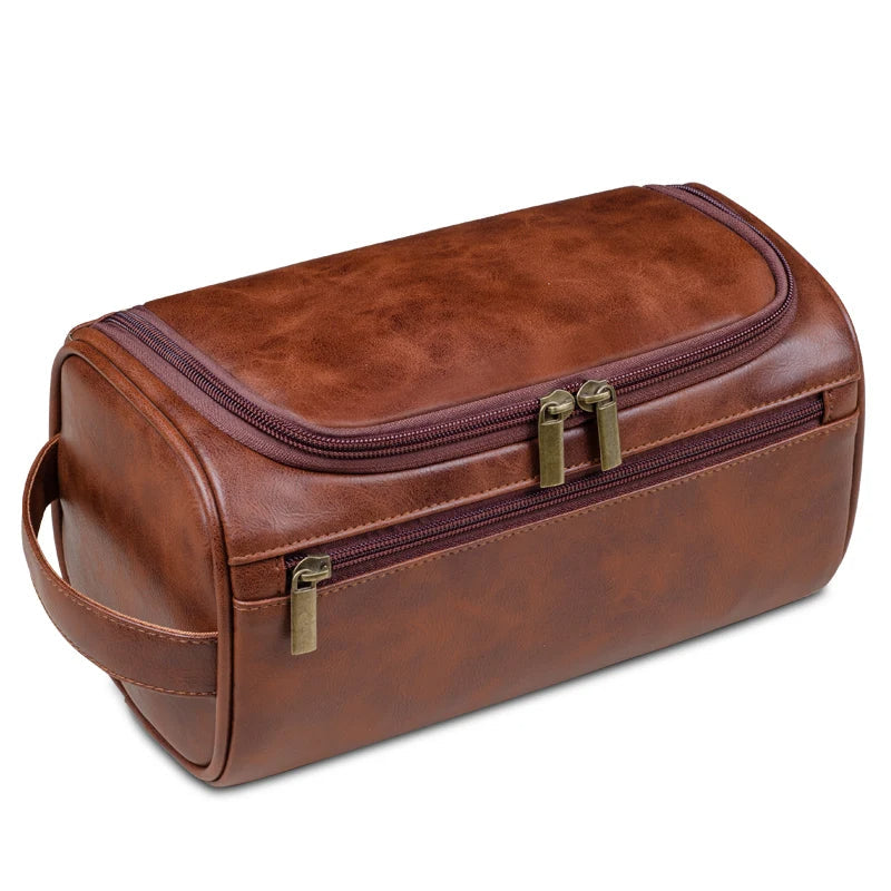 Compact Leather Hanging Toiletry Bag with Hook