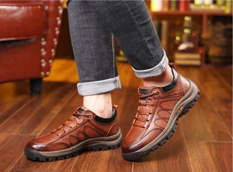 Men's Breathable Leather Arch Support Shoes with Non-Slip Sole