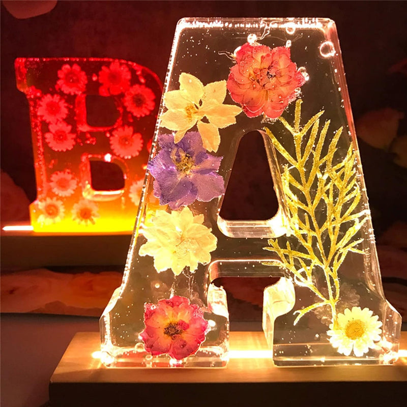 Personalized LED Letter Night Light with Dried Flowers