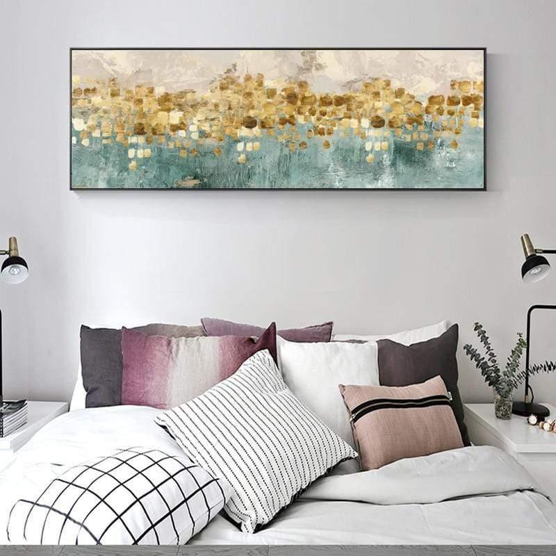 Abstract Blue Gold Cream Canvas Art Print