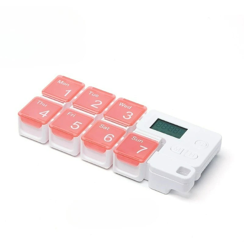 Electronic Weekly Pill Organizer with Alarms and Memory Function