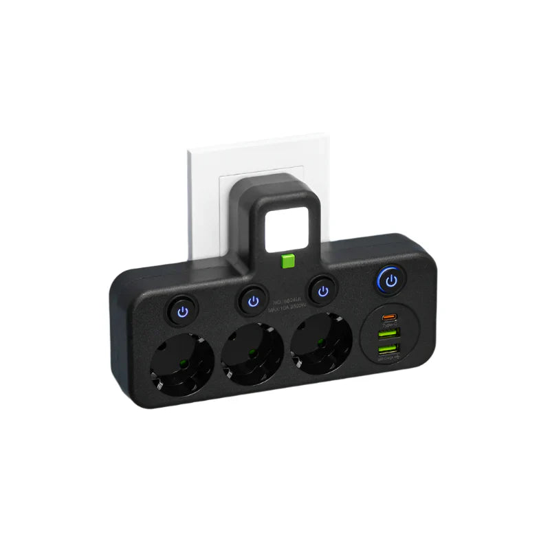Wall-Mounted Power Strip with USB and Type C Ports