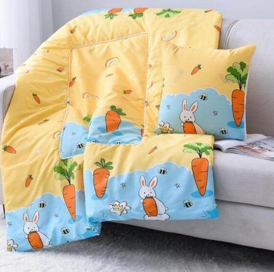 Colorful Cartoon Pillow Blanket 2-in-1 Travel Blanket
