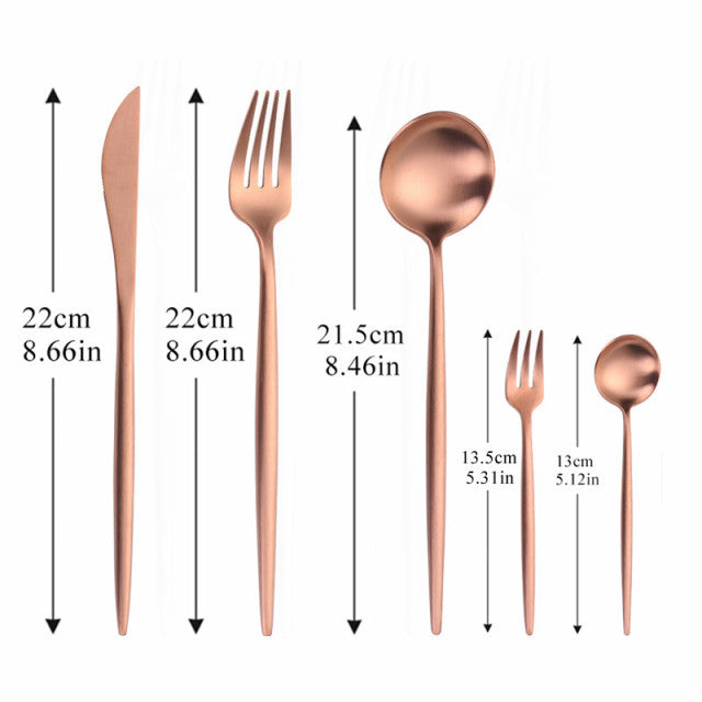 Modern Minimalist Stainless Steel Cutlery Set in Black, Gold, Rose Gold, and Silver