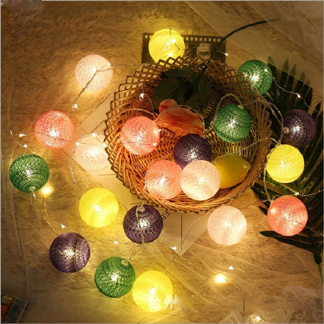 LED Cotton Ball String Lights - 20 Warm White Spheres