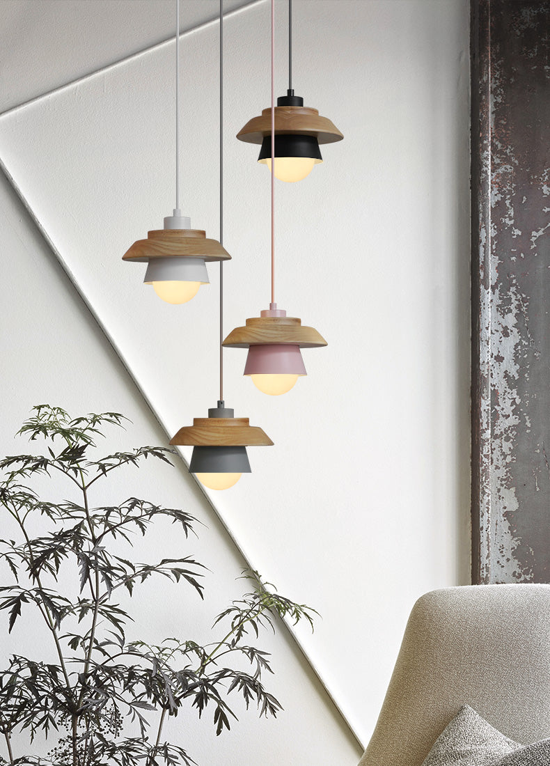 Modern Nordic Wooden Pendant Light with Aluminum Shade
