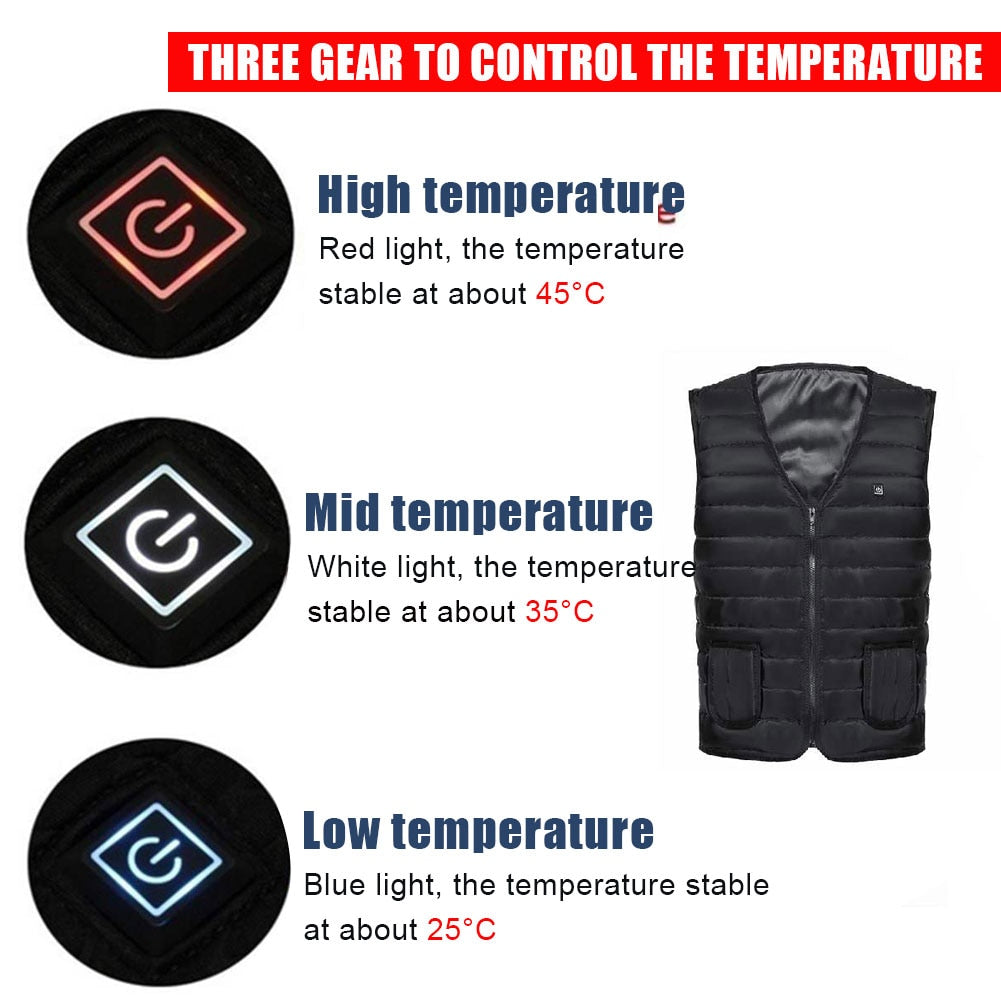 Electric Heated Cotton Vest with 5 Heating Zones and Adjustable Temperature Settings
