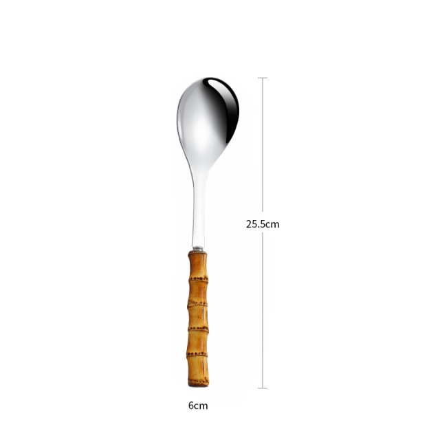 Bamboo Handle Stainless Steel Salad Serving Set