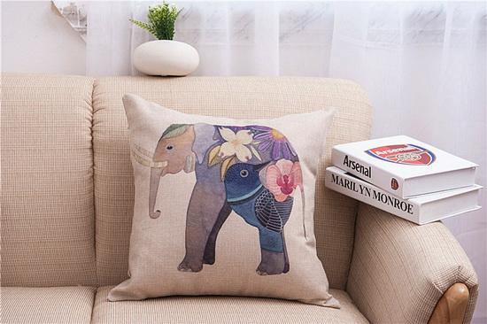 Elephant Print Cotton Linen Decorative Pillowcases