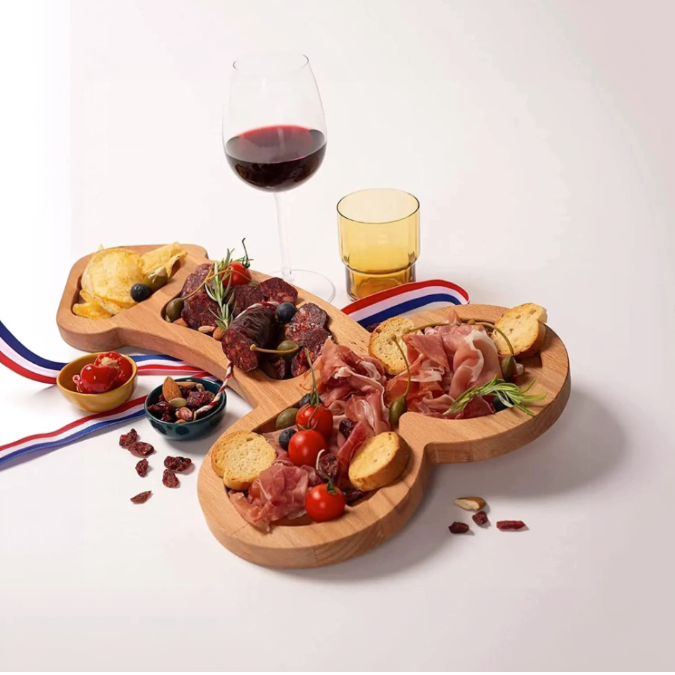 Wooden Cheese Board with Compartments for Charcuterie and Snacks