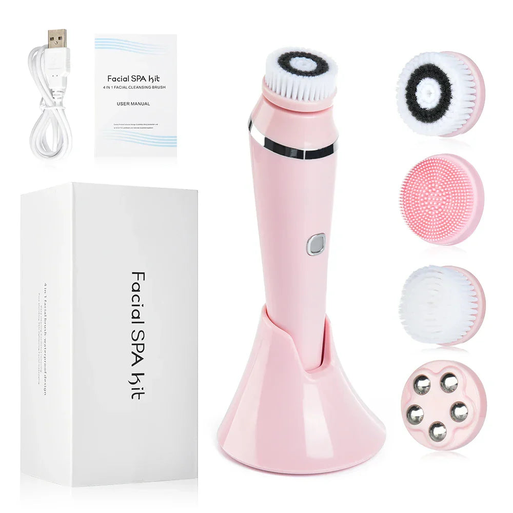 Travel-Friendly Cleansing Brush with 4 Replaceable Heads