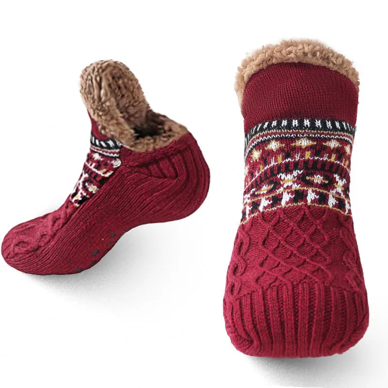 Snow Pattern Plush Warm Socks with Non-Slip Grip