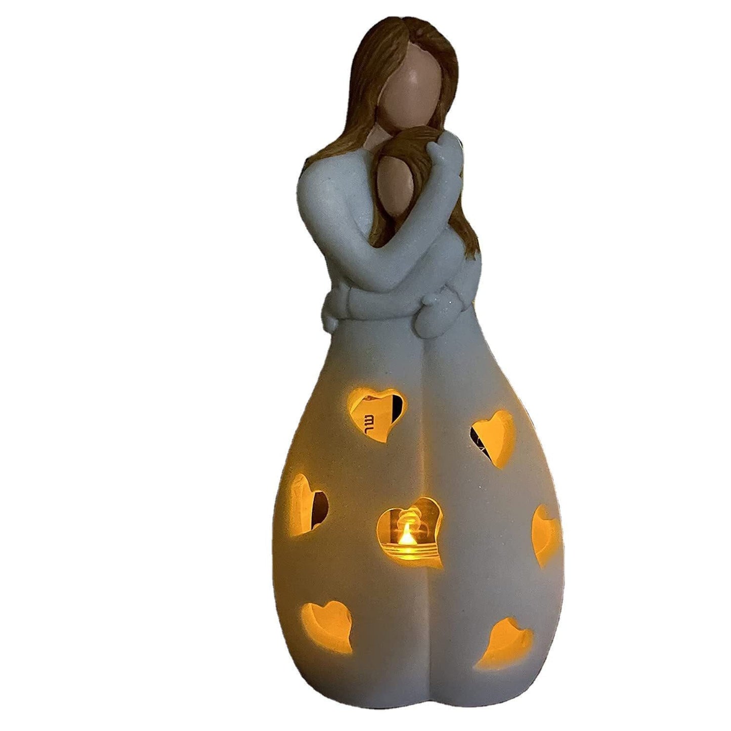 Heart-Shaped Beige Resin Table Lamp with Warm Glow
