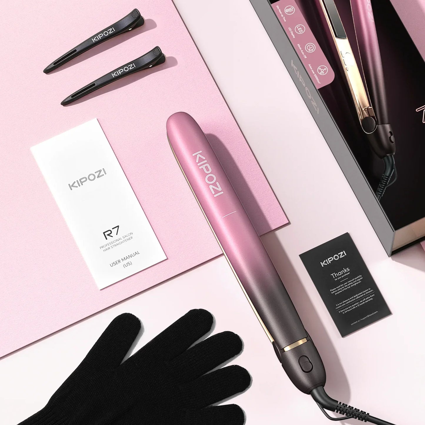2-in-1 Titanium Straightener and Curling Iron with Rose Gold Finish
