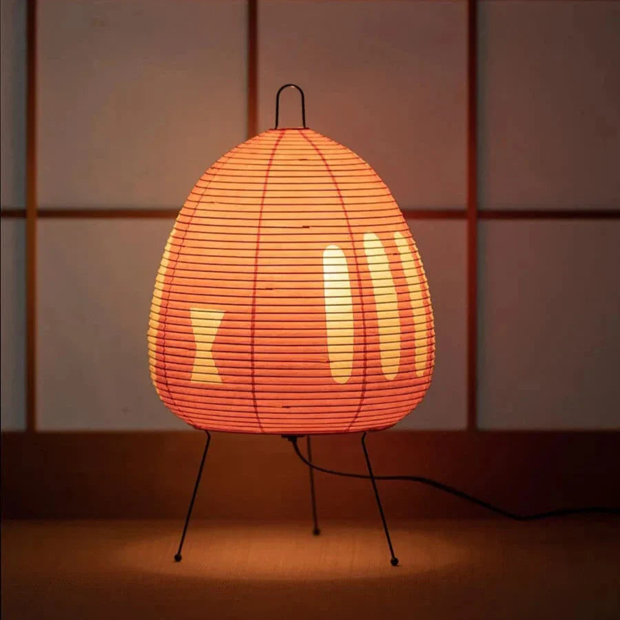 Japanese Rice Paper Table Lamp with Iron Base