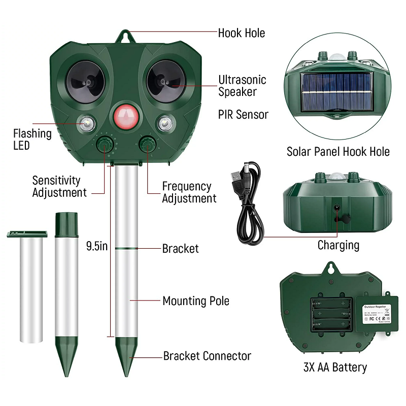 Ultrasonic Solar-Powered Bird Scare Device with 5 Modes