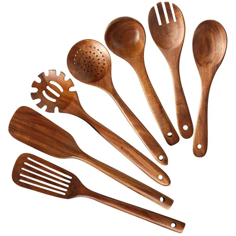 Teak Wood Kitchen Utensil Set - Eco-Friendly and Elegant