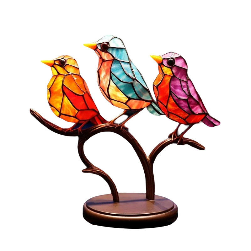 Colorful Glass Bird Ornaments on Branch