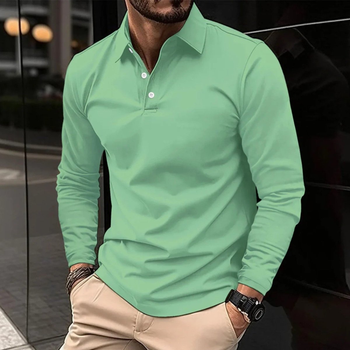 Slim Fit Breathable Long Sleeve Polo Shirt