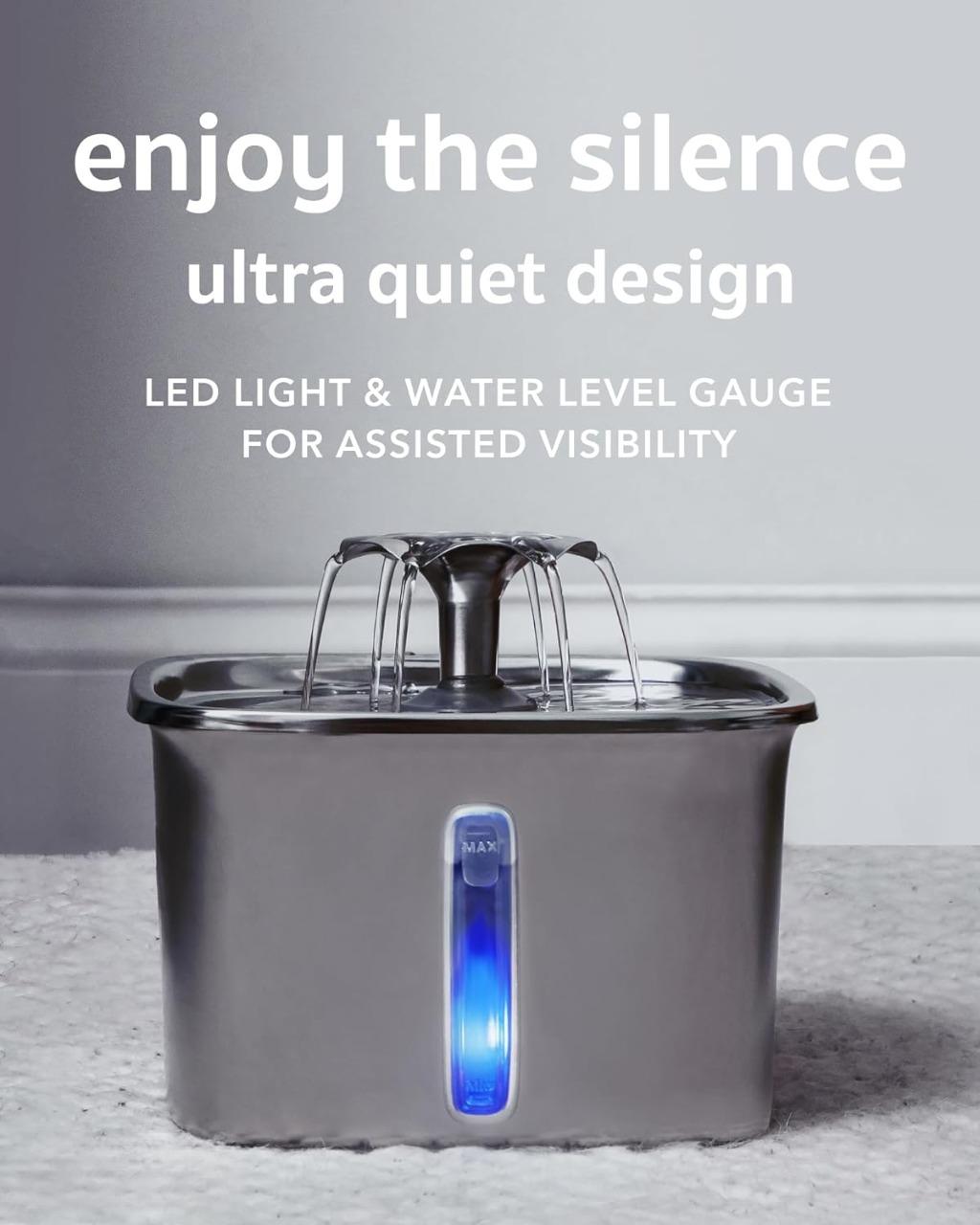 Stainless Steel Cat Water Fountain with LED Light and 5-Stage Filtration