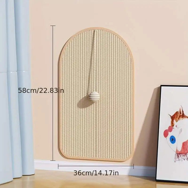 Sisal Wall Mounted Cat Scratch Pad with Hanging Toy